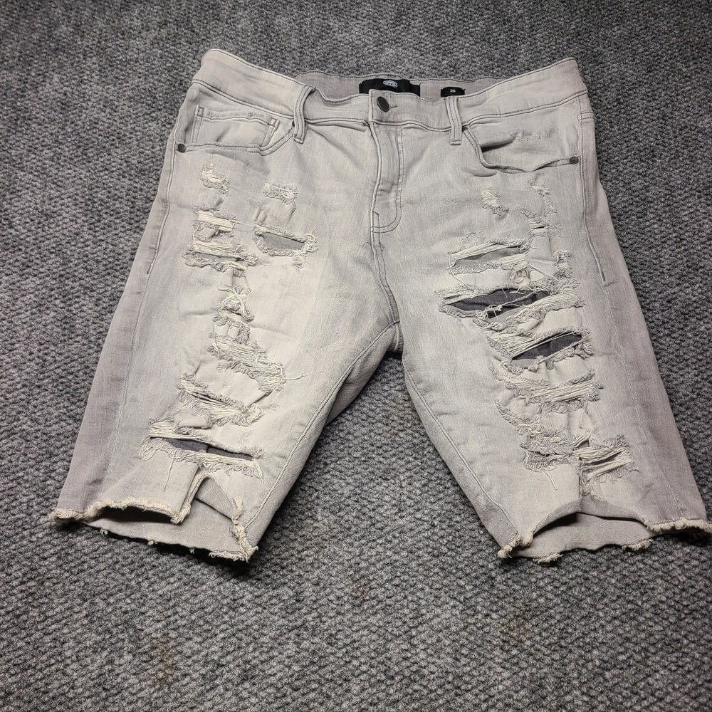 Jordan Craig Shorts Men's 36 Gray Denim Distressed 5-Pockets Raw Hem Streetwear